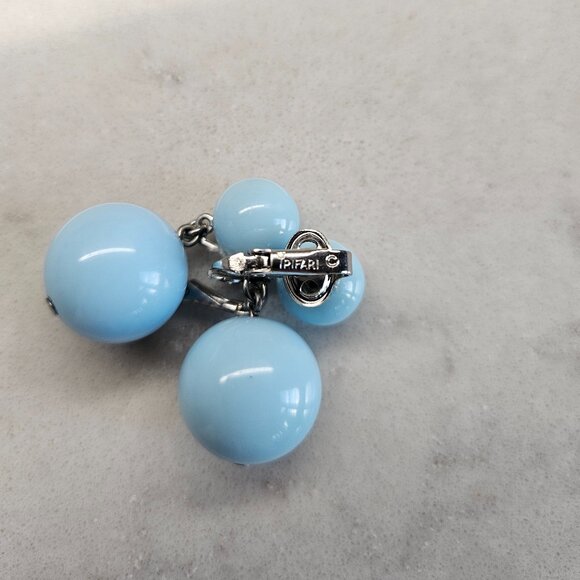 CROWN TRIFARI BABY BLUE DOUBLE BALL DROP CLIP-ON EARRINGS - Picture 11 of 11